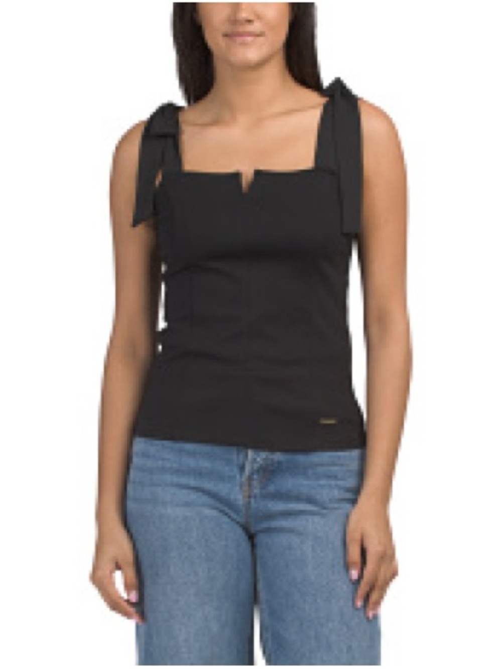 Nine West Black Tie-Shoulder Square Neck Camisole